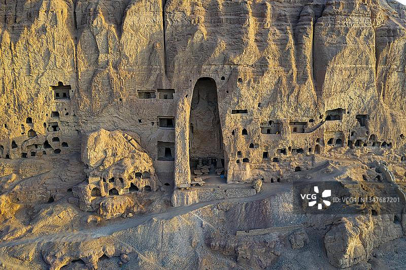 阿富汗巴米扬大佛的航拍照片图片素材