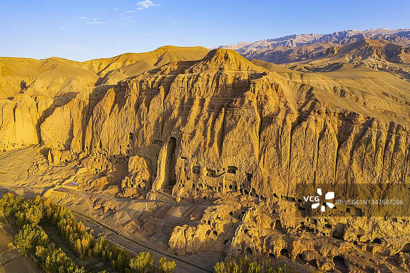 阿富汗巴米扬大佛的航拍照片图片素材