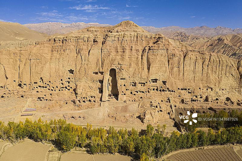 阿富汗巴米扬大佛的航拍照片图片素材