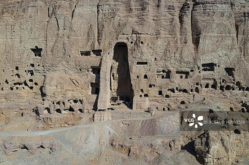 阿富汗巴米扬大佛的航拍照片图片素材