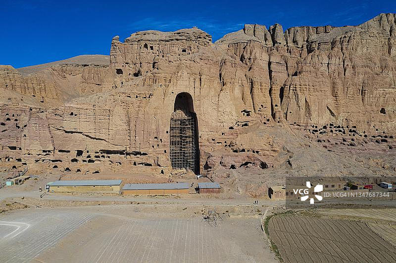 阿富汗巴米扬大佛的航拍照片图片素材