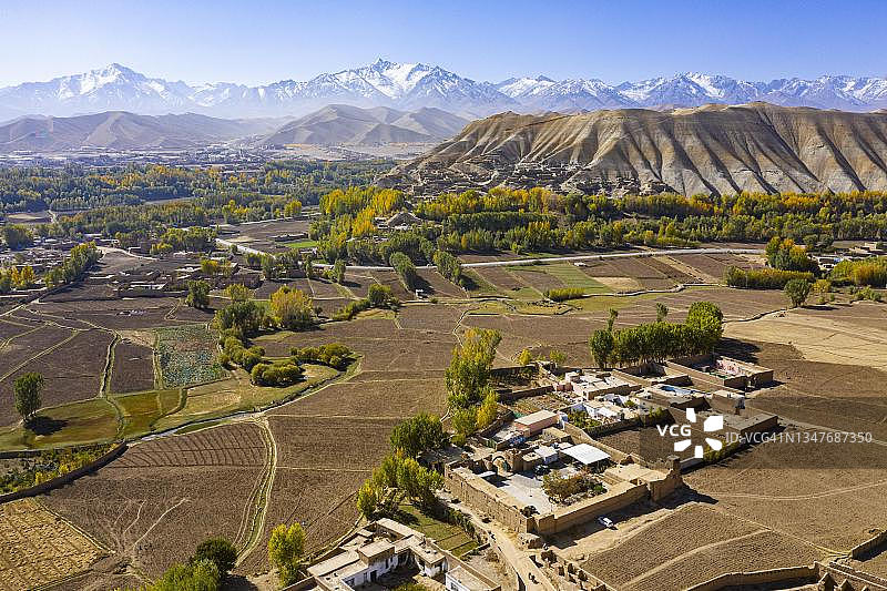 阿富汗巴米扬大佛的航拍照片图片素材