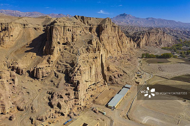 阿富汗巴米扬大佛的航拍照片图片素材