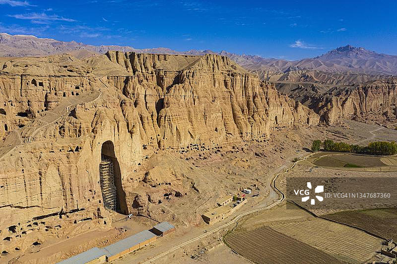 阿富汗巴米扬大佛的航拍照片图片素材