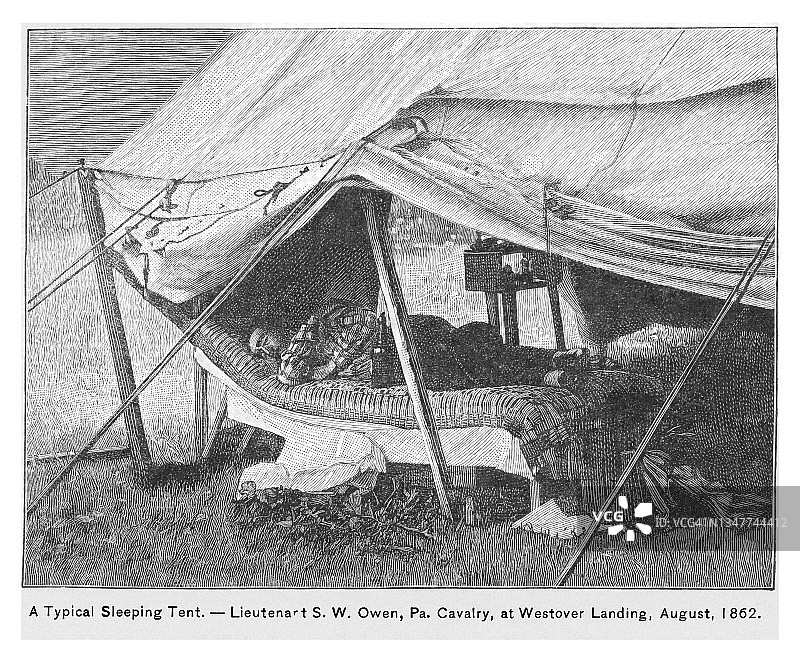 1862年8月西弗吉尼亚州欧文的睡帐老式雕刻插图图片素材
