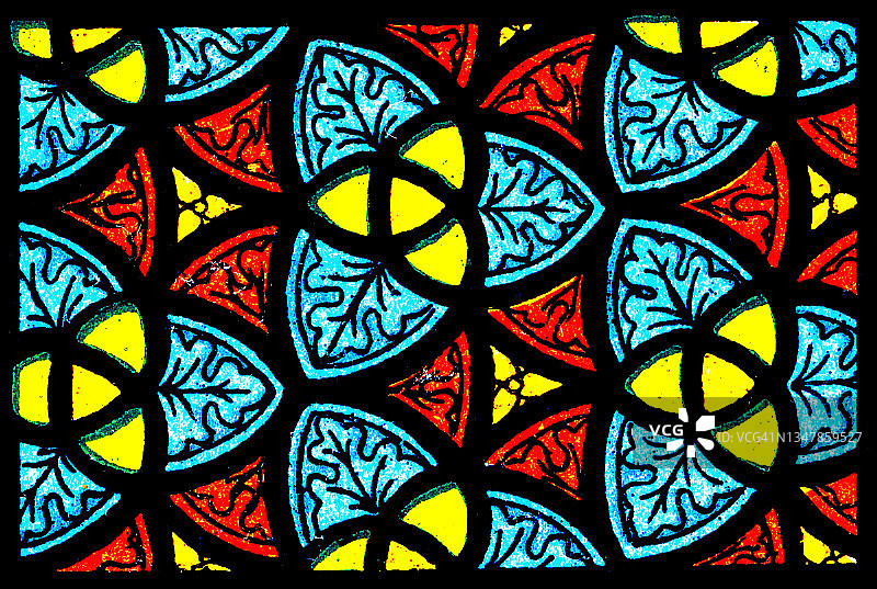 彩色玻璃艺术的古老彩色石印插图图片素材