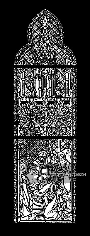 彩色玻璃艺术的古老彩色石印插图图片素材