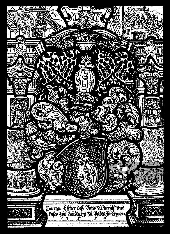 彩色玻璃艺术的古老彩色石印插图图片素材