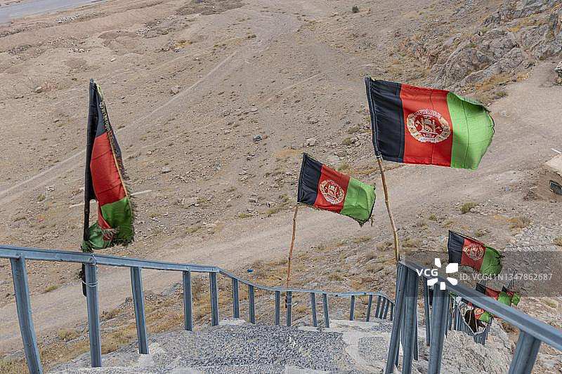 阿富汗坎大哈的Chil Zena（四十步）的阿富汗国旗图片素材