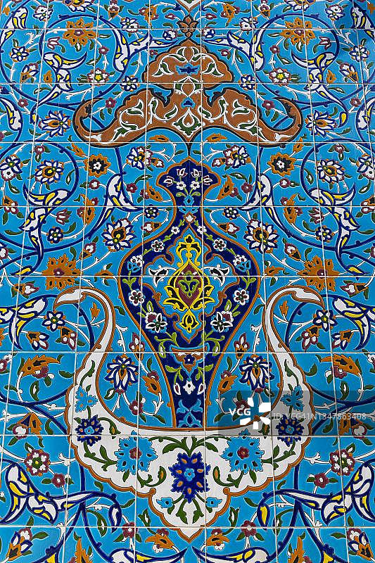 阿富汗喀布尔 Sakhi Shah-e Mardan 神殿的精美瓷砖图片素材