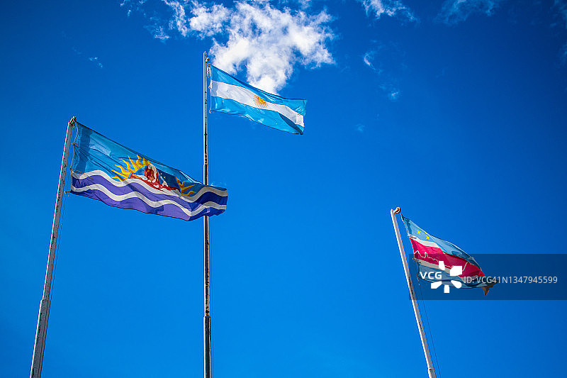 圣克鲁斯、阿根廷和查尔腾旗帜（查尔腾，圣克鲁斯，阿根廷巴塔哥尼亚）图片素材