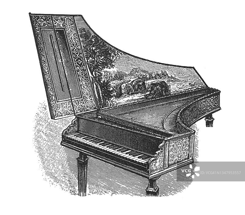 钢琴（1560年）键盘乐器古老雕刻插图图片素材
