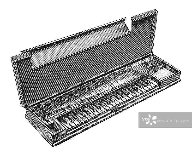 18世纪古钢琴键盘乐器雕刻古图图片素材