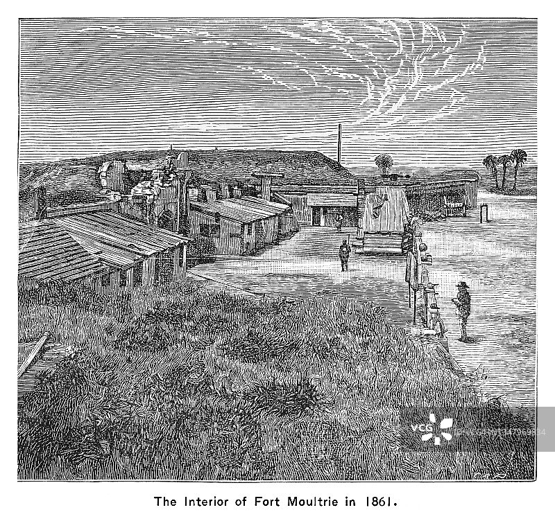 1861年莫尔特里堡内部古老雕刻插图图片素材