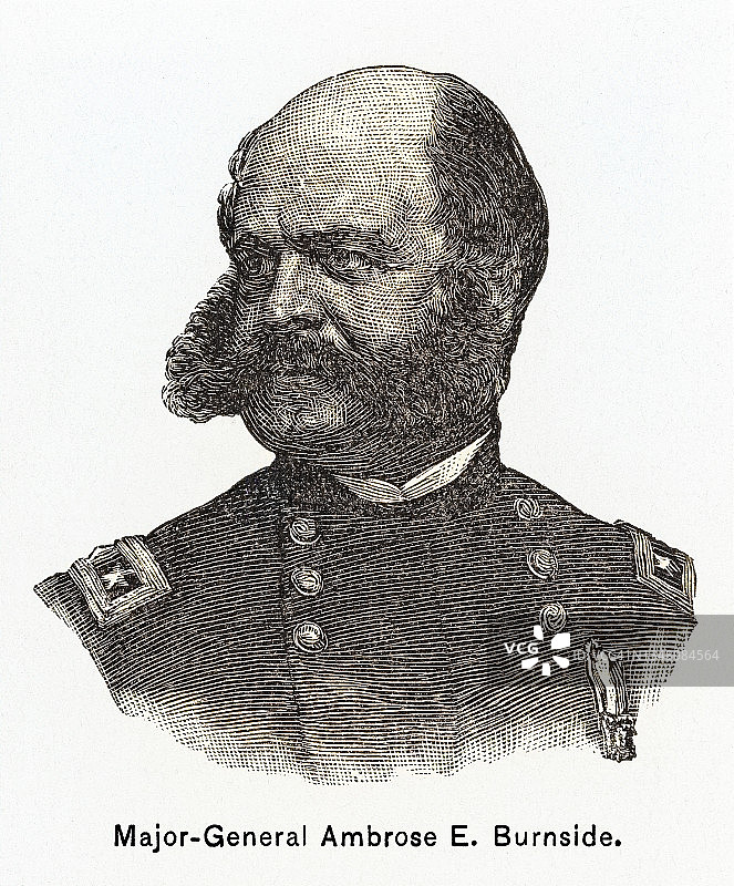 美国士兵、铁路主管、发明家、实业家和政治家安布罗斯·埃弗里特·伯恩赛德肖像图片素材