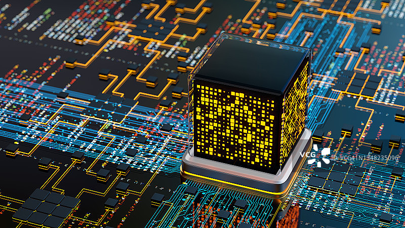 量子计算机CPU和计算机芯片概念中央计算机处理器图片素材