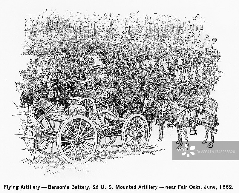 1862年6月费尔奥克斯本森炮兵部队的飞行炮兵古版画图片素材