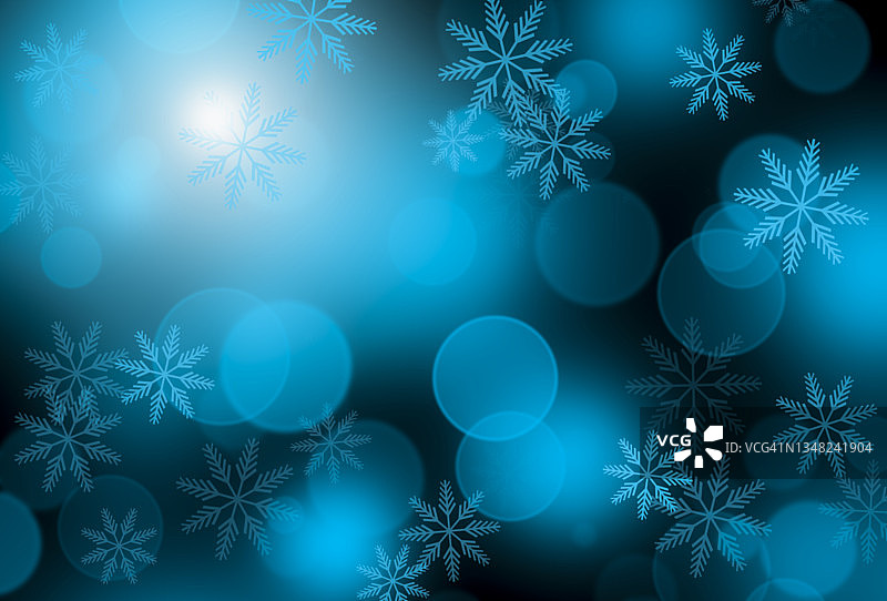 光晕背景上的抽象雪花和散景，冬季圣诞新年节日概念图片素材