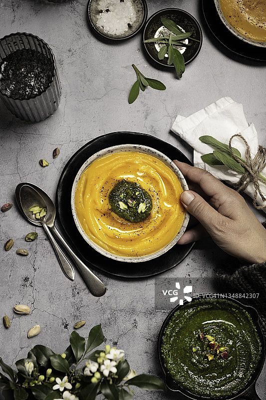 鼠尾草开心果酱南瓜汤图片素材