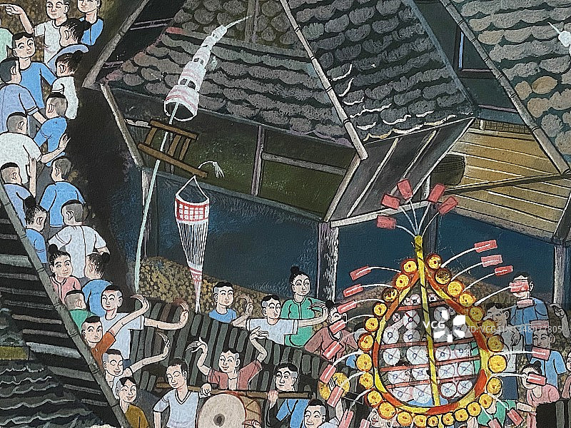 泰国寺庙墙壁上的传统泰式壁画图片素材