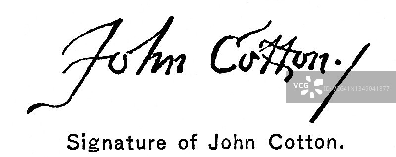 约翰·科顿签名，英国和美国马萨诸塞湾殖民地牧师图片素材
