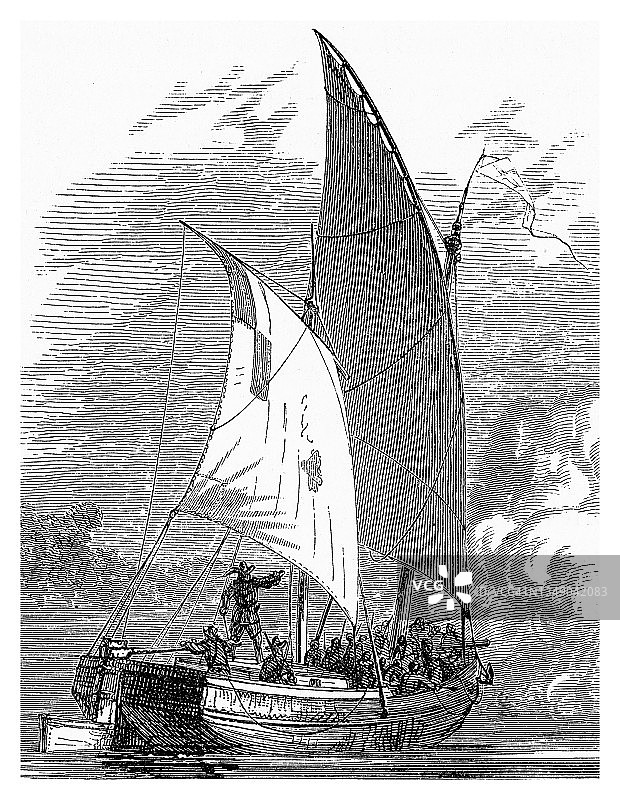 克莱本与康沃利斯之间的海战古版画插图图片素材