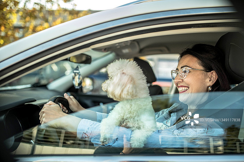 在车内使用手机和笔记本电脑的女商人图片素材