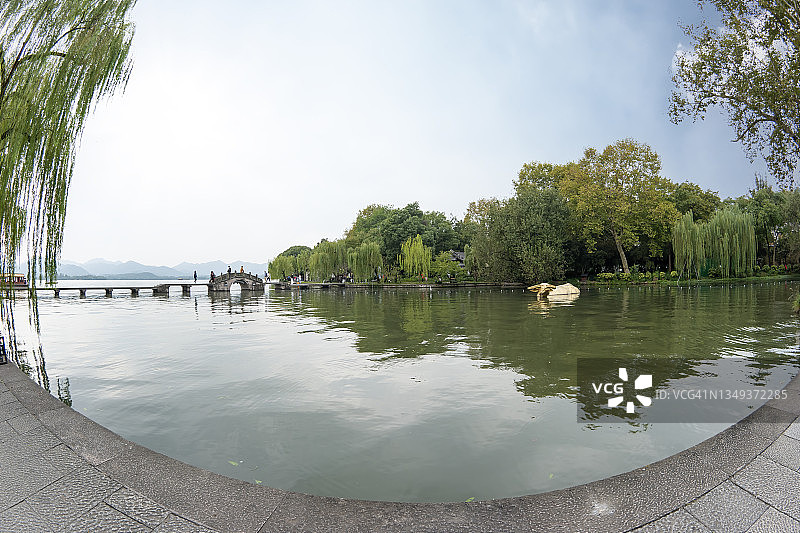 杭州西湖鱼眼镜头景色图片素材