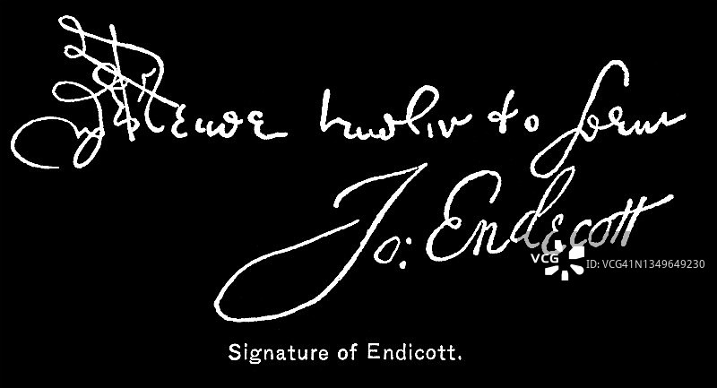 约翰·恩迪科特（John Endicott）的签名，新英格兰的创始人之一图片素材