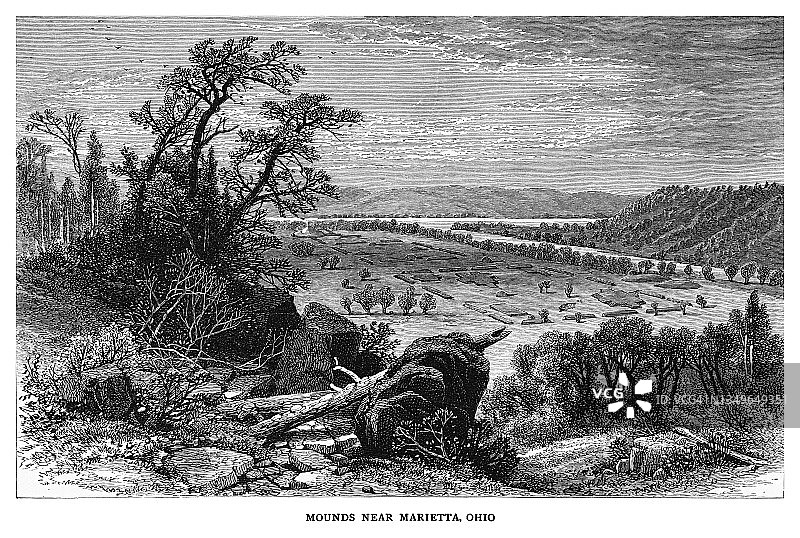 俄亥俄州马里埃塔土岗公墓老式雕刻插图图片素材