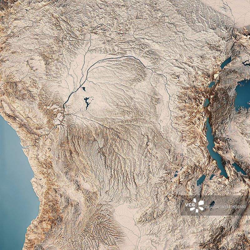 刚果民主共和国3D地形渲染中性地图图片素材