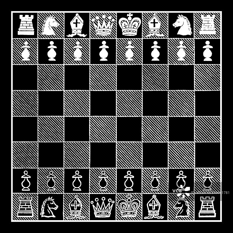 国际象棋棋盘复古雕刻插图图片素材
