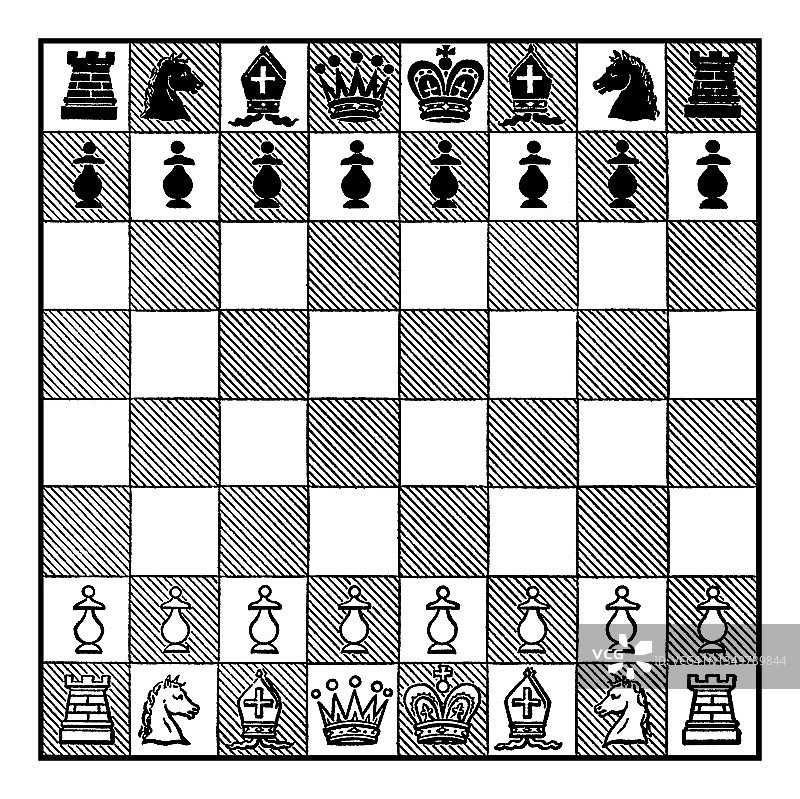 国际象棋棋盘复古雕刻插图图片素材