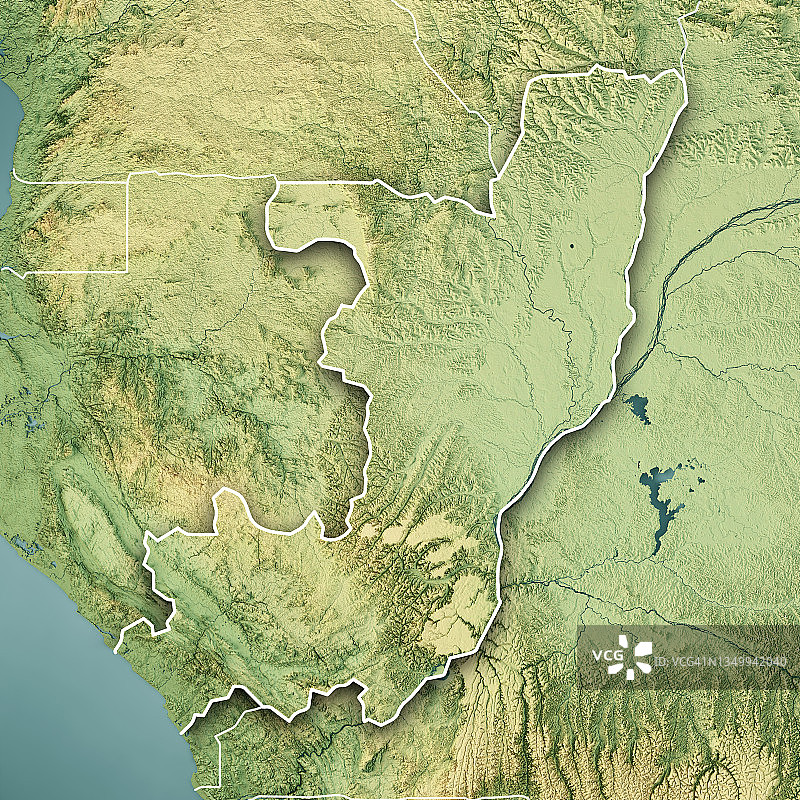 刚果共和国3D地形图彩色边界渲染图片素材