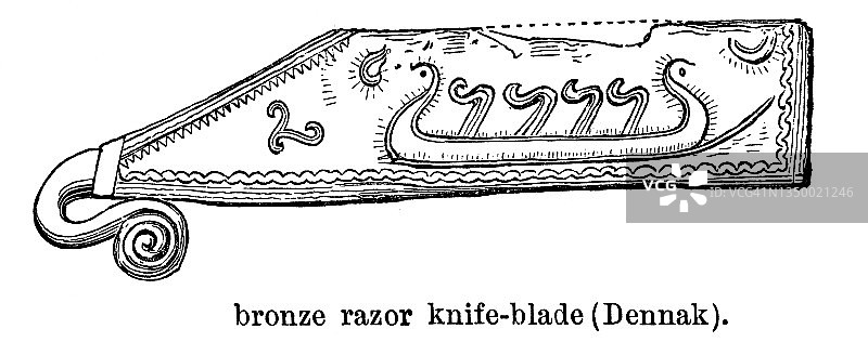 青铜器具的老式雕刻插图 - 青铜剃刀刀片（丹麦）图片素材
