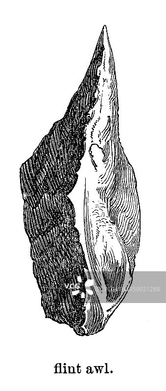 旧版雕刻插图：燧石锥石器工具图片素材