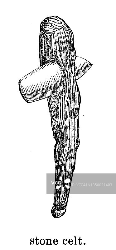 古代版画：石斧工具图片素材