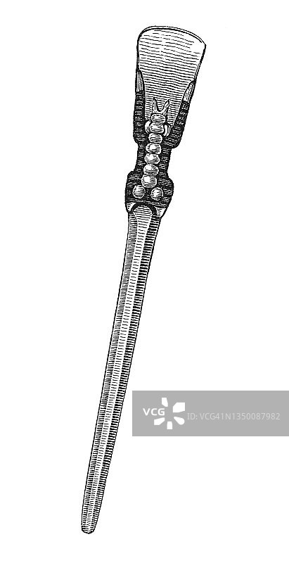 古埃及艺术：青铜刀与象牙柄古版画图片素材