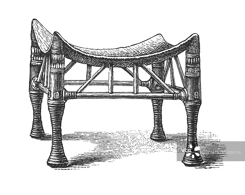 古埃及艺术乌木扶手椅镶嵌象牙古老插图图片素材