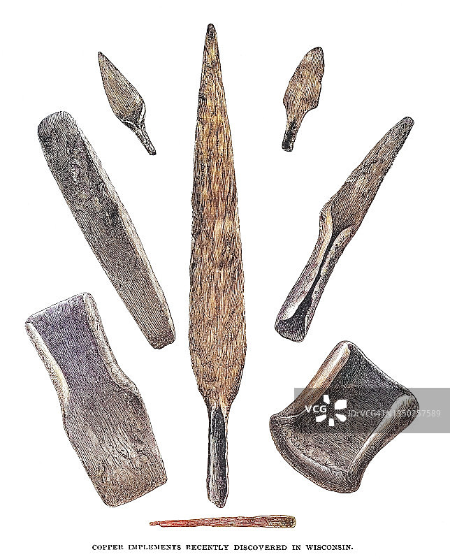 威斯康星州新发现的铜制工具古老版画图片素材