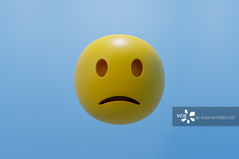 黄色圆形皱眉脸，悲伤表情符号图片素材