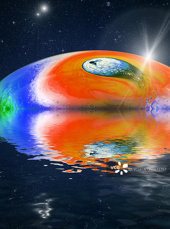 星空与水面行星气体反射的太空图片素材