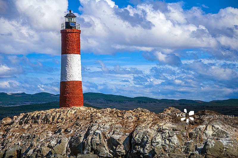 莱斯埃克莱尔灯塔，比格尔海峡，乌斯怀亚，火地岛，巴塔哥尼亚，阿根廷图片素材