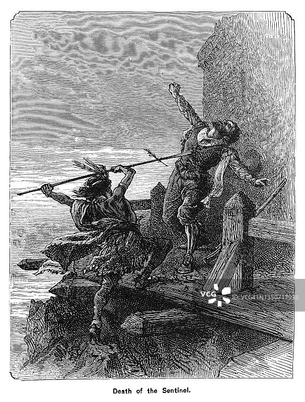 哨兵之死古版画插图图片素材