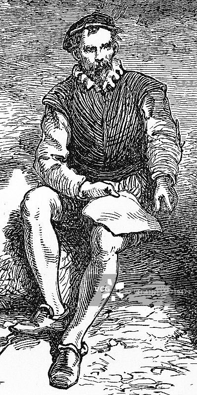 殖民时期服装男子阅读的古董插画图片素材