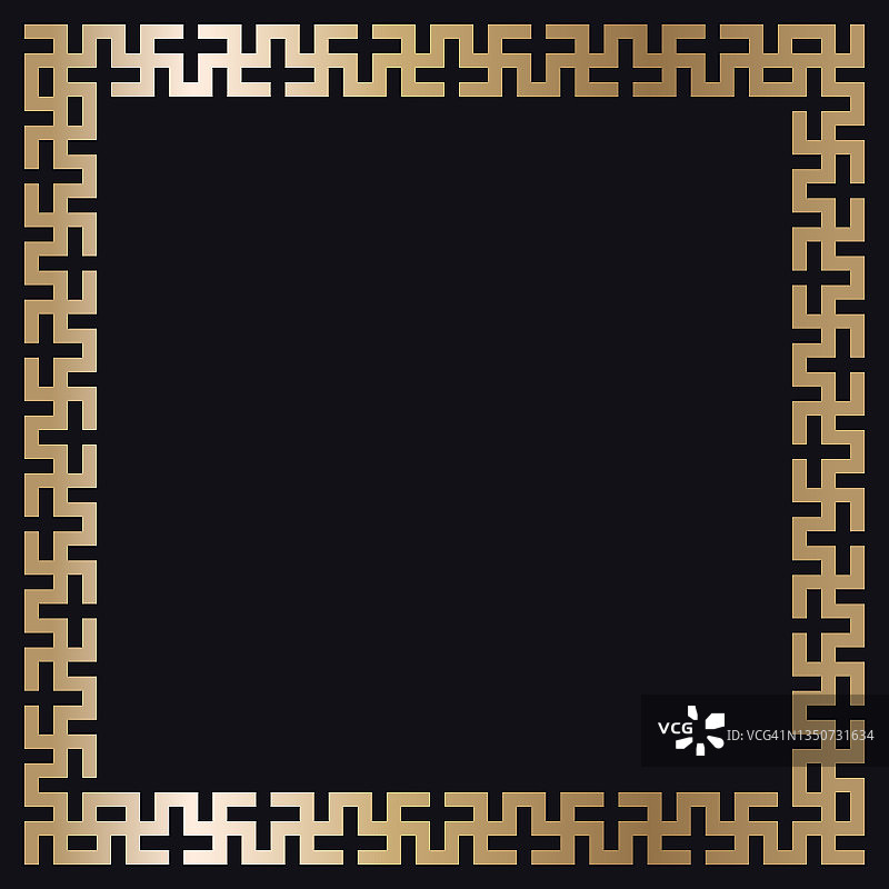 黑色背景上的希腊金色框架，矢量图片素材