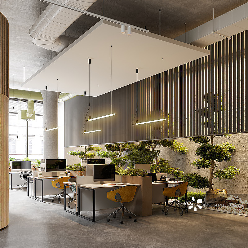 创意办公室中的环保工作空间3D图像图片素材