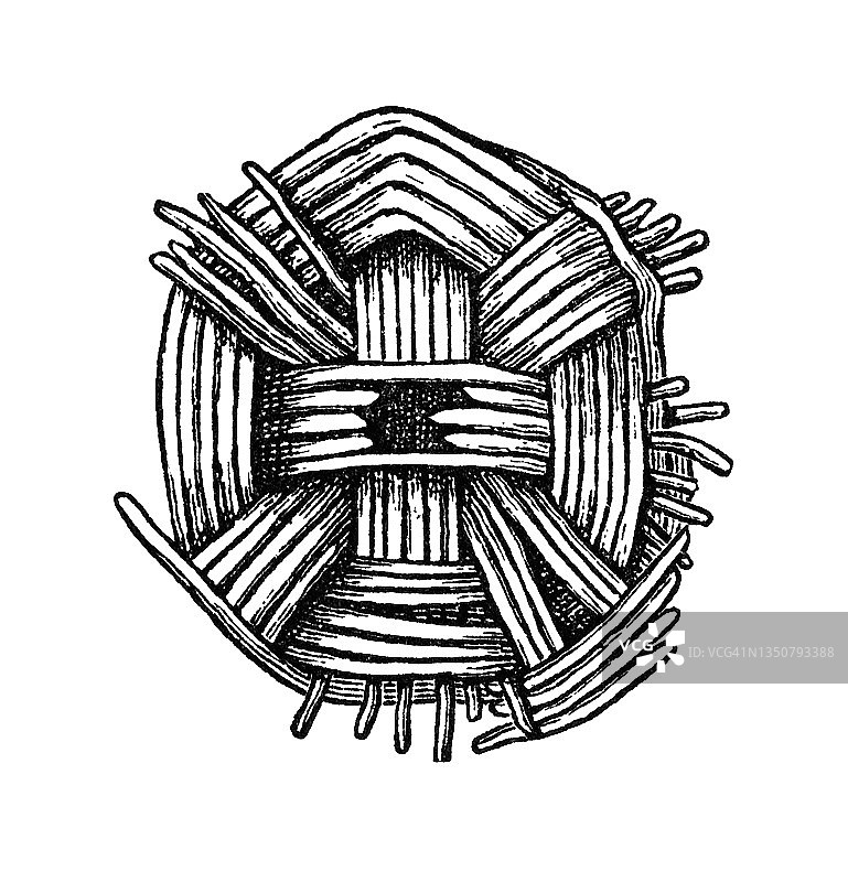 苏黎世湖铜器时代湖居发现物：编织篮旧插画图片素材