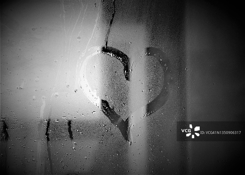 带有雨滴的玻璃上的爱心图片素材