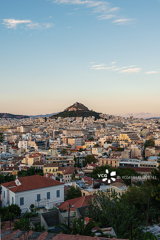 雅典市，古代雅戈拉和吕卡维多斯山鸟瞰图片素材